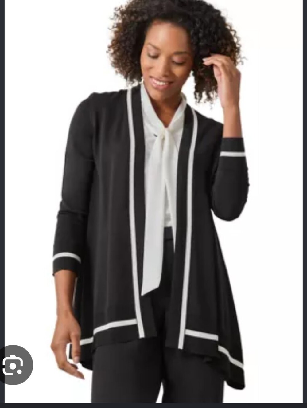 Kasper Women’s XL Black White Open Front Cardigan Sweater NWT Colorblock Flaw